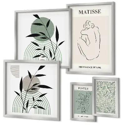 Zestaw obrazów w ramie do galerii ściennej stylowe roślinne grafiki