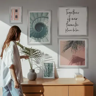 Zestaw 5 obrazów w ramie geometryczne stylowe wnętrza