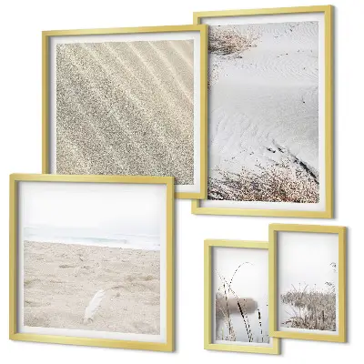 Zestaw obrazów w ramie do galerii ściennej z minimalistycznymi motywami plaży