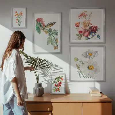 Kwiatowe ptaki vintage dekoracyjne obrazy na ścianę