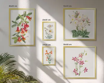 Zestaw obrazów w ramie do galerii ściennej z kwiatowymi motywami botanicznymi