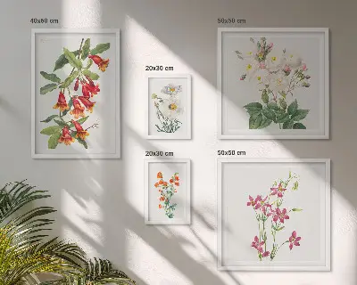 Zestaw obrazów w ramie do galerii ściennej z kwiatowymi motywami botanicznymi