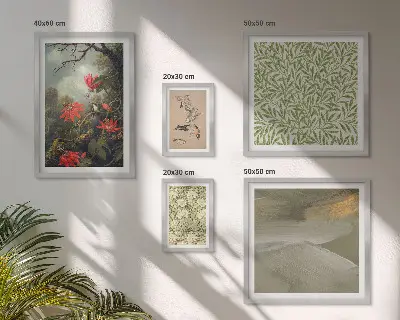 Galeria obrazów na ścianę z motywami kwiatów i ptaków w stylu naturalnym