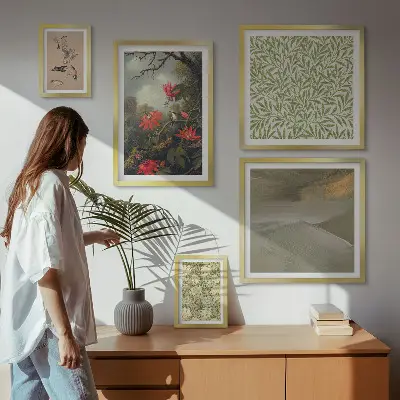 Galeria obrazów na ścianę z motywami kwiatów i ptaków w stylu naturalnym