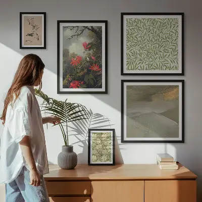 Galeria obrazów na ścianę z motywami kwiatów i ptaków w stylu naturalnym