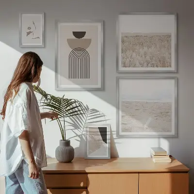 Galeria obrazów na ścianę z motywem stylowych abstrakcji i pejzaży