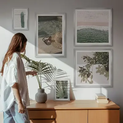 Zestaw obrazów w ramie do galerii ściennej letnie rośliny i relaks nad wodą