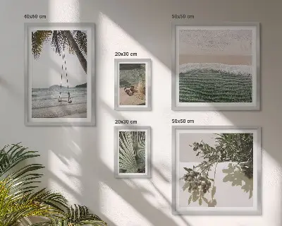 Zestaw 5 obrazów w ramie z motywem tropikalnych plaż i harmonijnej natury