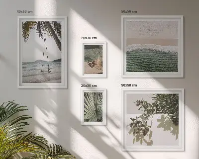 Zestaw 5 obrazów w ramie z motywem tropikalnych plaż i harmonijnej natury