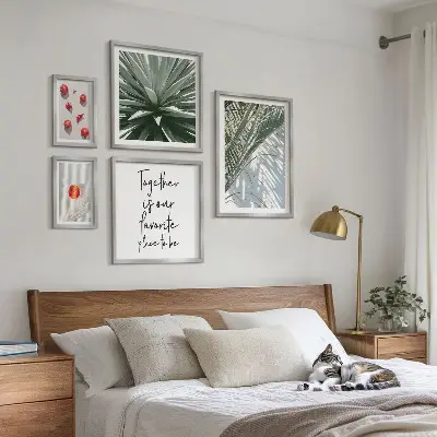 Zestaw obrazów w ramie do galerii ściennej w stylu boho z motywem roślin i owoców tropikalnych