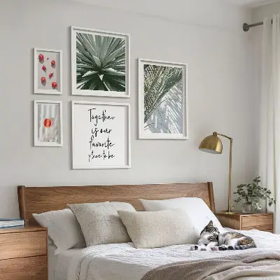 Zestaw obrazów w ramie do galerii ściennej w stylu boho z motywem roślin i owoców tropikalnych