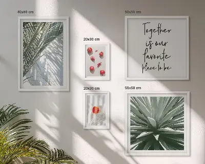 Zestaw obrazów w ramie do galerii ściennej w stylu boho z motywem roślin i owoców tropikalnych