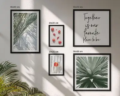 Zestaw obrazów w ramie do galerii ściennej w stylu boho z motywem roślin i owoców tropikalnych