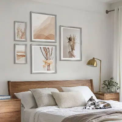 Zestaw obrazów w ramie do galerii ściennej stylowe rośliny i krajobrazy w stylu boho