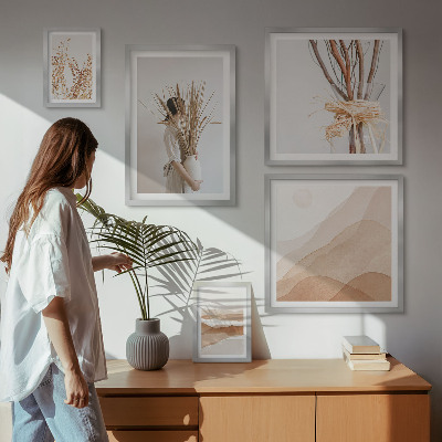 Zestaw obrazów w ramie do galerii ściennej Stylowe boho rośliny krajobrazy