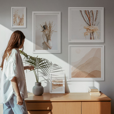 Zestaw obrazów w ramie do galerii ściennej Stylowe boho rośliny krajobrazy