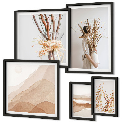 Zestaw obrazów w ramie do galerii ściennej Stylowe boho rośliny krajobrazy