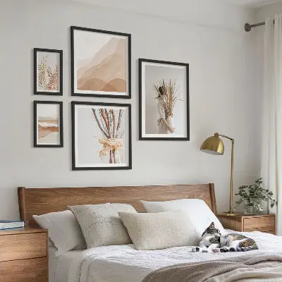 Zestaw obrazów w ramie do galerii ściennej stylowe rośliny i krajobrazy w stylu boho