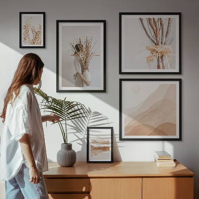 Zestaw obrazów w ramie do galerii ściennej Stylowe boho rośliny krajobrazy