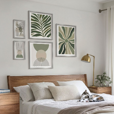 Dekoracja ścienna zestaw obrazów Stylowe grafiki z zielenią