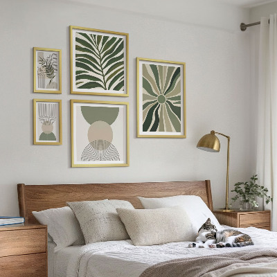 Dekoracja ścienna zestaw obrazów Stylowe grafiki z zielenią