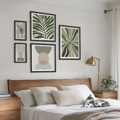 Dekoracja ścienna zestaw obrazów Stylowe grafiki z zielenią
