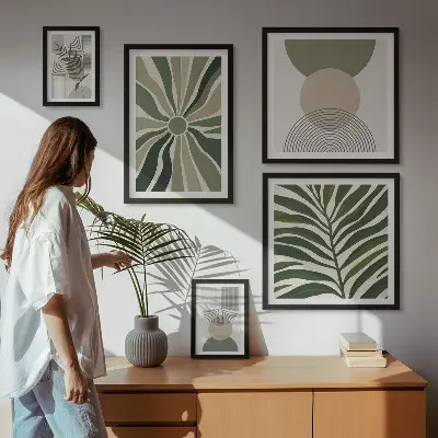Zestaw obrazów ściennych stylowe grafiki z motywem zieleni