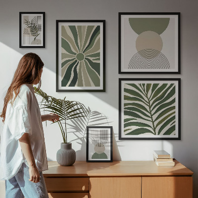 Dekoracja ścienna zestaw obrazów Stylowe grafiki z zielenią