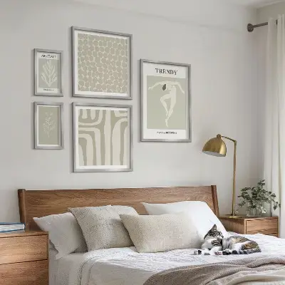 Zestaw 5 obrazów w ramie stylowe grafiki z motywem abstrakcyjnej zieleni