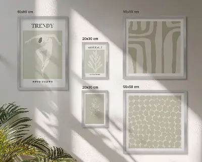 Zestaw 5 obrazów w ramie stylowe grafiki z motywem abstrakcyjnej zieleni