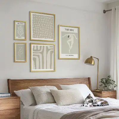 Zestaw 5 obrazów w ramie stylowe grafiki z motywem abstrakcyjnej zieleni