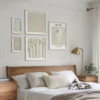 Zestaw 5 obrazów w ramie stylowe grafiki z motywem abstrakcyjnej zieleni
