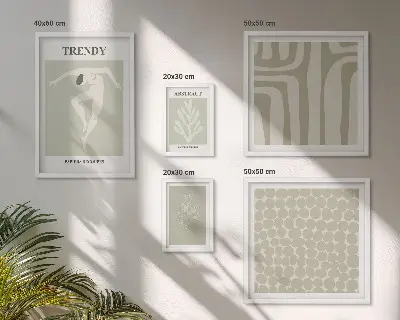 Zestaw 5 obrazów w ramie stylowe grafiki z motywem abstrakcyjnej zieleni