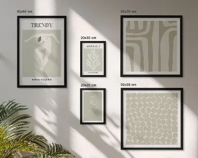 Zestaw 5 obrazów w ramie stylowe grafiki z motywem abstrakcyjnej zieleni