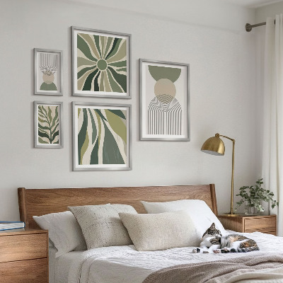Dekoracja ścienna zestaw obrazów Stylowe abstrakcje z zielenią