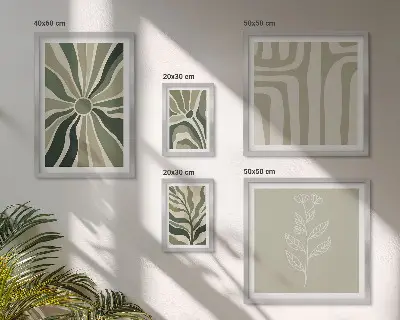 Zestaw obrazów w ramie do galerii ściennej z abstrakcyjnymi roślinnymi wzorami