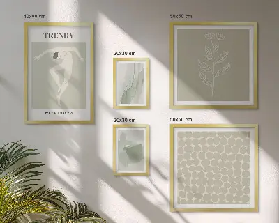 Zestaw obrazów w ramie do galerii ściennej ze stylowymi grafikami w zielonym motywie