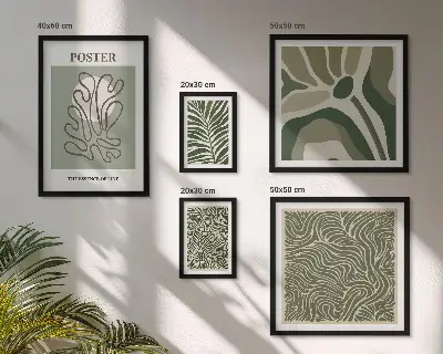 Zestaw 5 obrazów w ramie z motywem abstrakcyjnych roślinnych form w stylu boho