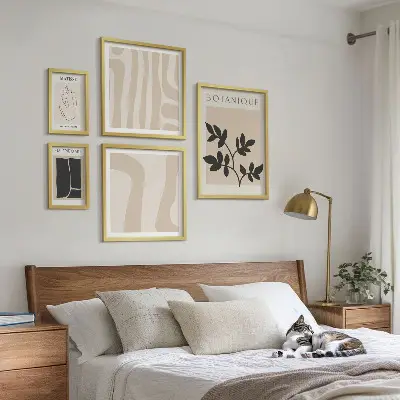 Stylowe grafiki roślinne abstrakcje zestaw 5 obrazów w ramie