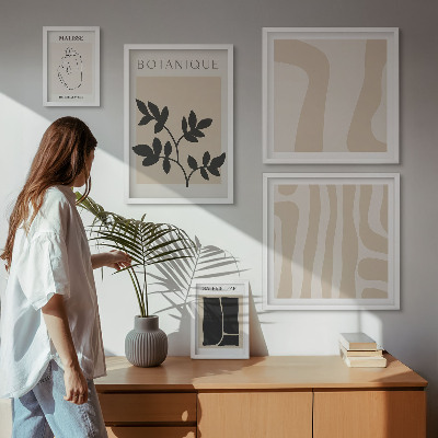 Zestaw 5 obrazów w ramie Stylowe grafiki roślinne abstrakcje