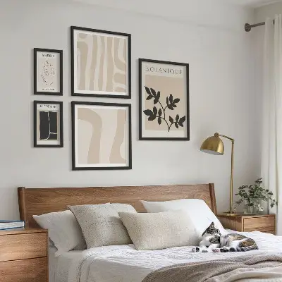 Stylowe grafiki roślinne abstrakcje zestaw 5 obrazów w ramie