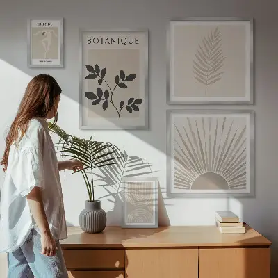 Zestaw obrazów w ramie do galerii ściennej stylowe roślinne dekoracje geometryczne