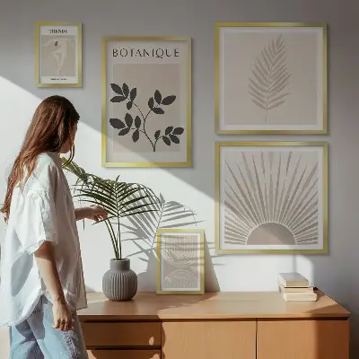 Zestaw obrazów w ramie do galerii ściennej stylowe roślinne dekoracje geometryczne