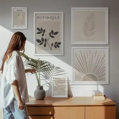 Zestaw obrazów w ramie do galerii ściennej stylowe roślinne dekoracje geometryczne