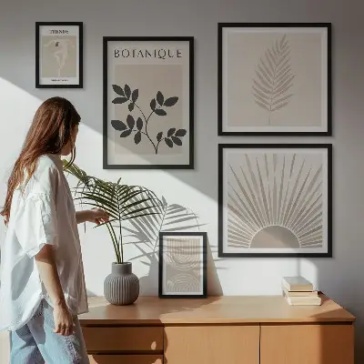 Zestaw obrazów w ramie do galerii ściennej stylowe roślinne dekoracje geometryczne