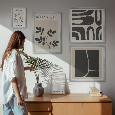 Zestaw 5 obrazów w ramie Stylowe roślinne grafiki abstrakcyjne