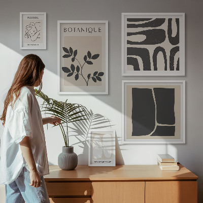 Zestaw 5 obrazów w ramie Stylowe roślinne grafiki abstrakcyjne