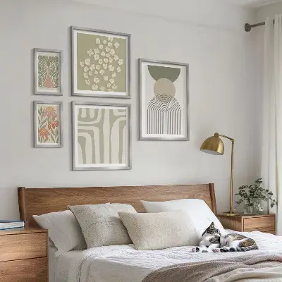 Zestaw 5 obrazów w ramie stylowe pastelowe grafiki roślinne