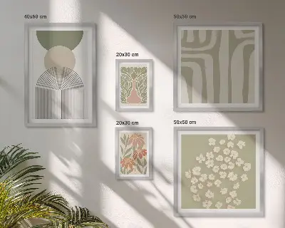 Zestaw 5 obrazów w ramie stylowe pastelowe grafiki roślinne
