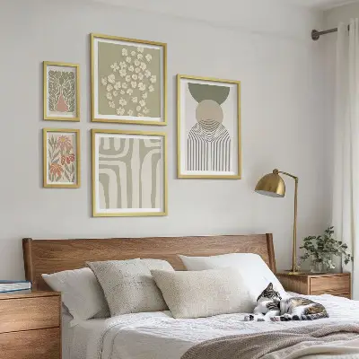 Zestaw 5 obrazów w ramie stylowe pastelowe grafiki roślinne